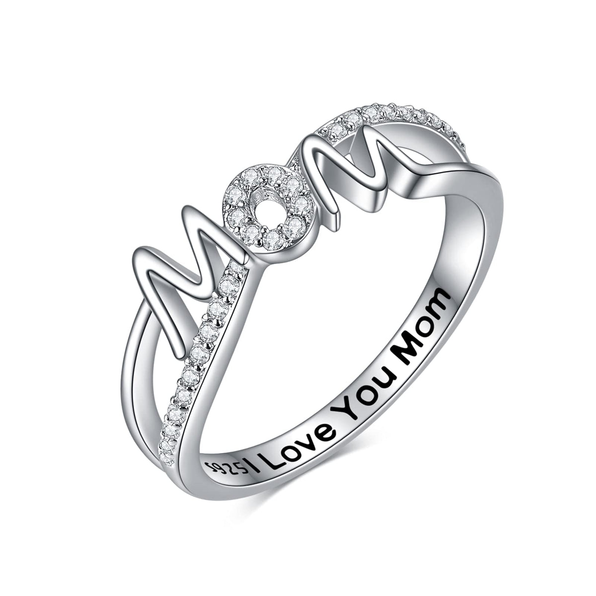 YFN Sterling Silver Mom Cubic Zirconia Ring