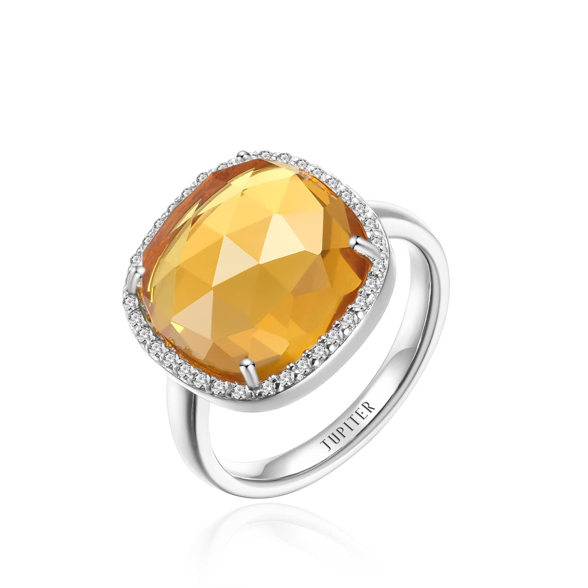Jupiter Citrine Elegance Ring - Rhodium Plated Birthstone Jewelry