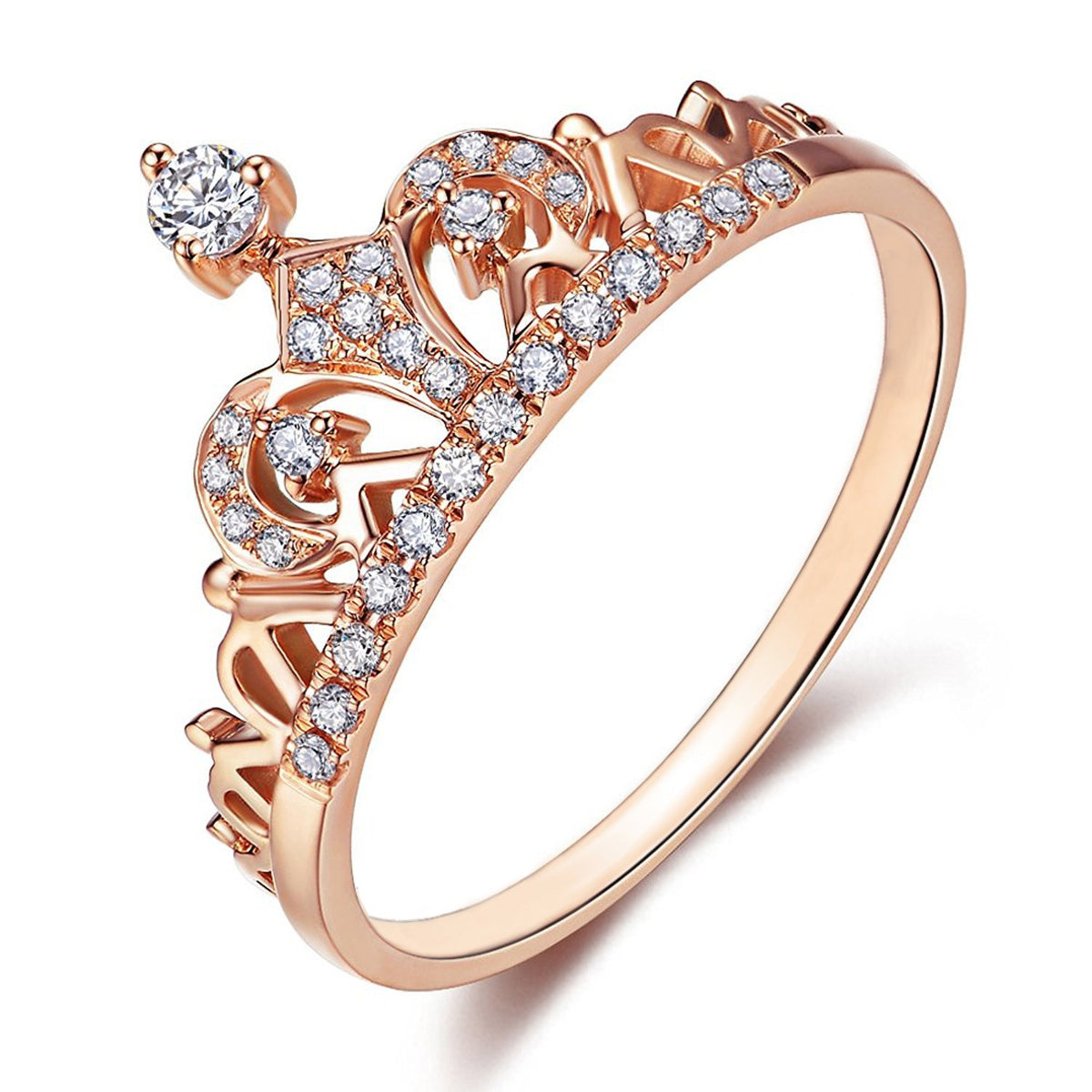 Bluepistil Exquisite 18K Rose Gold Plated Princess Crown Tiara Rings with Tiny CZ Diamonds Set of Rings (Rose Gold 7)