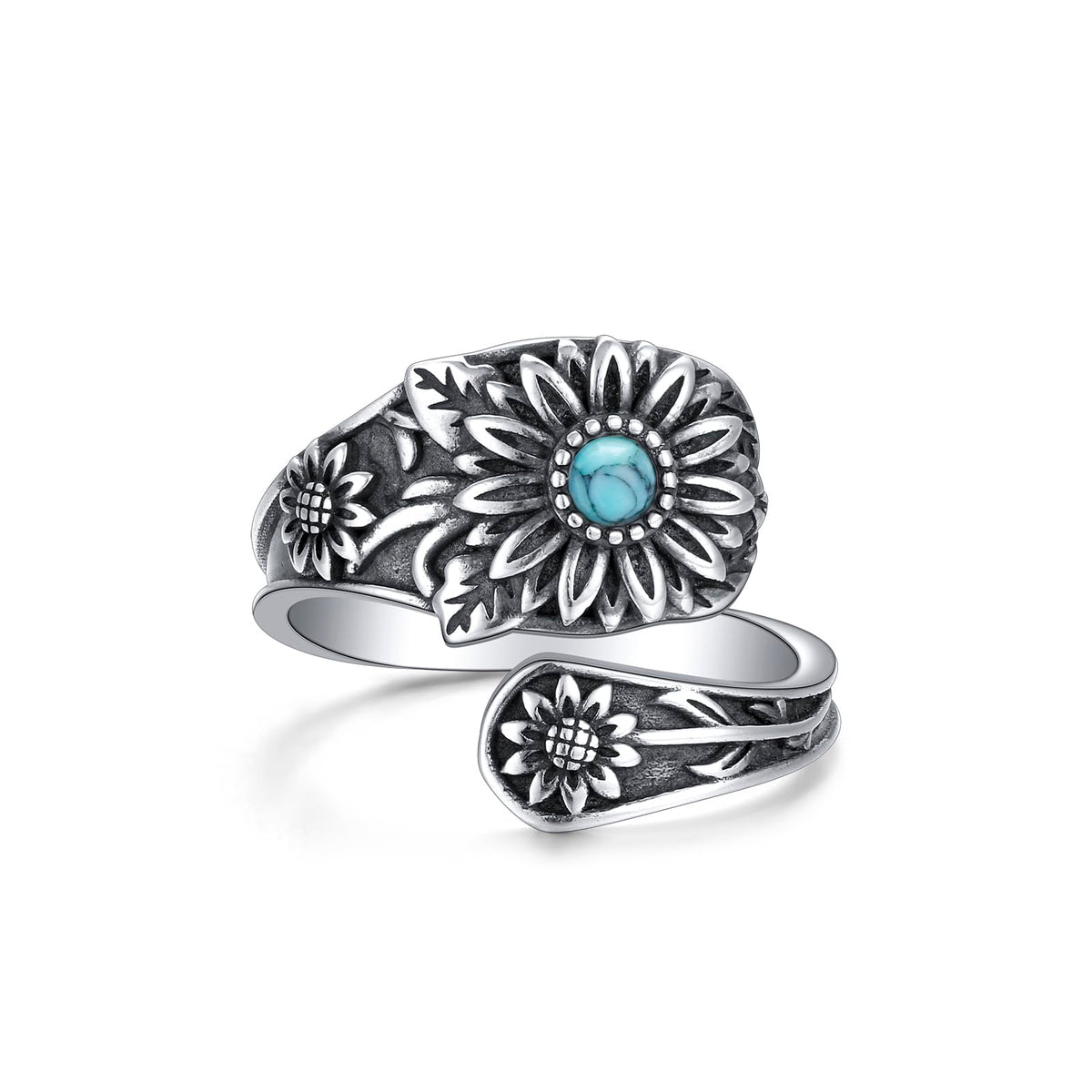Daisy Vintage Silver Spoon Ring - Turquoise Victorian Jewelry for Women