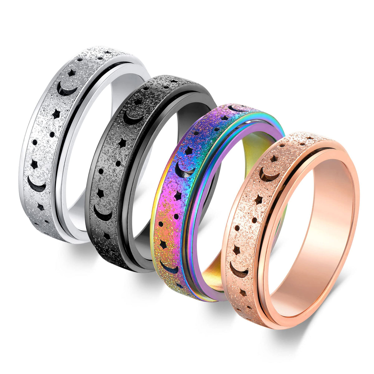 SereneSpin Fidget Rings for Women - 4Pc Stress Relief Set
