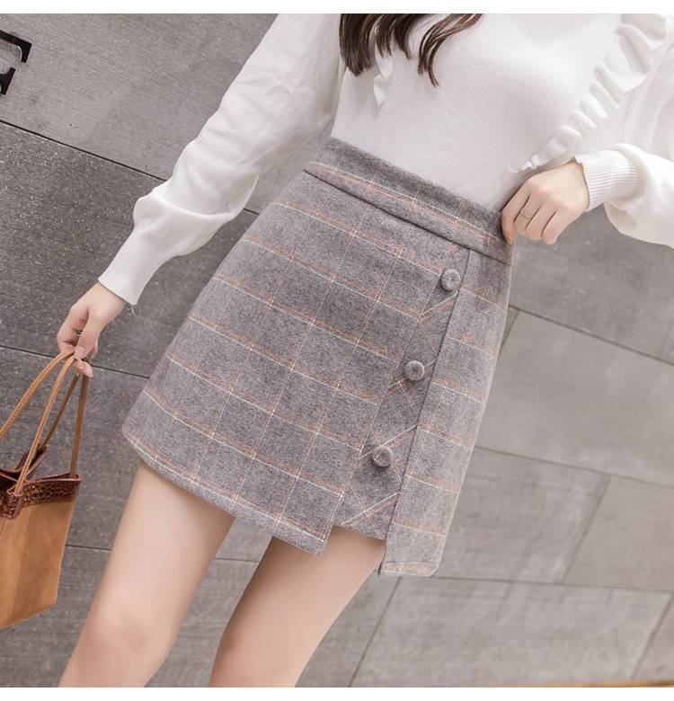 Chic Wool Blend Plaid Skirt
