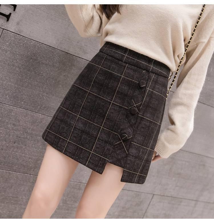 Chic Wool Blend Plaid Skirt